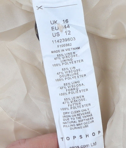 Topshop Beige Women's Blazer - Size 16, Cropped, Linen Blend