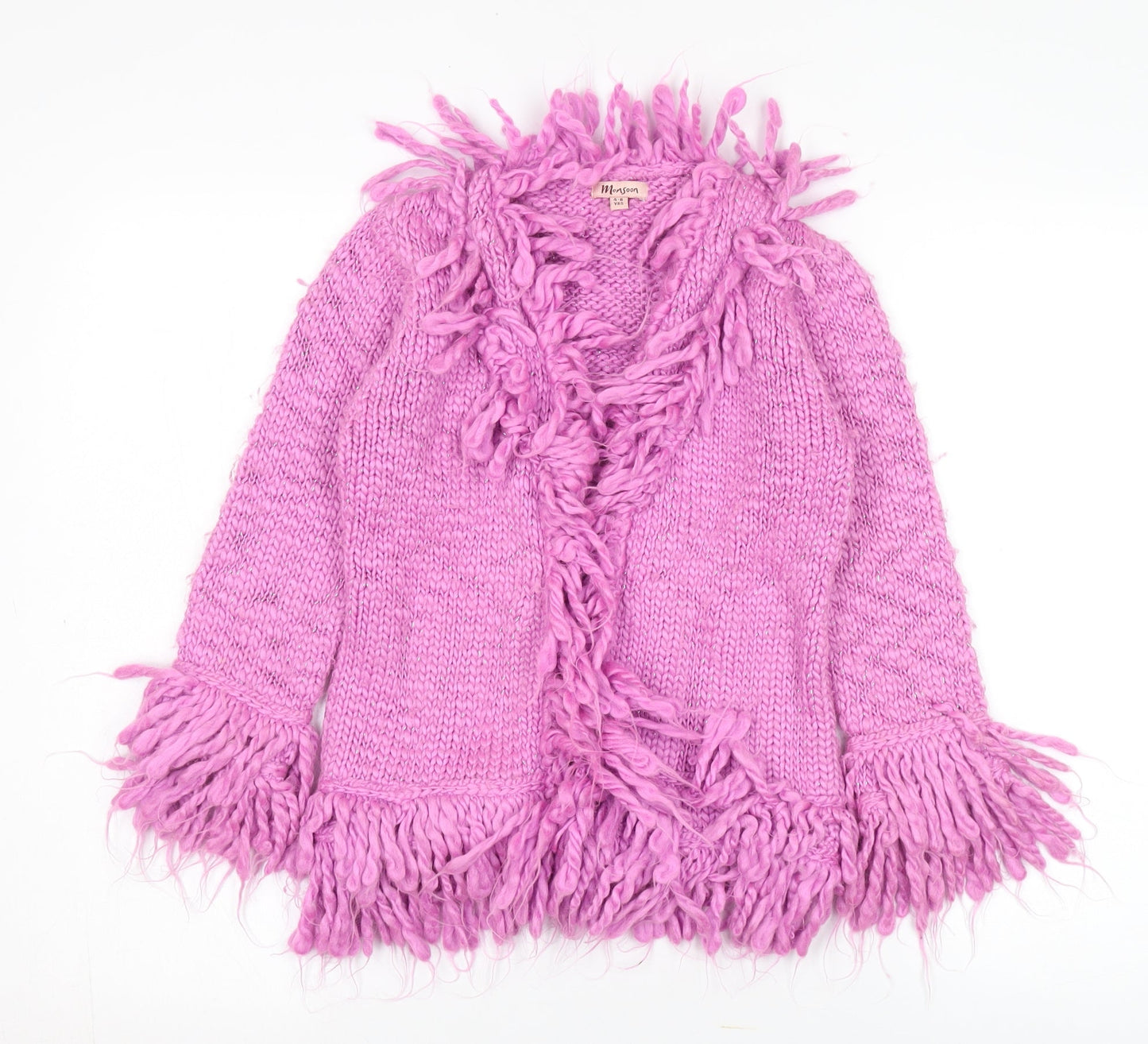 Monsoon Girls Pink Fringed Cardigan 4-6 Years Wool