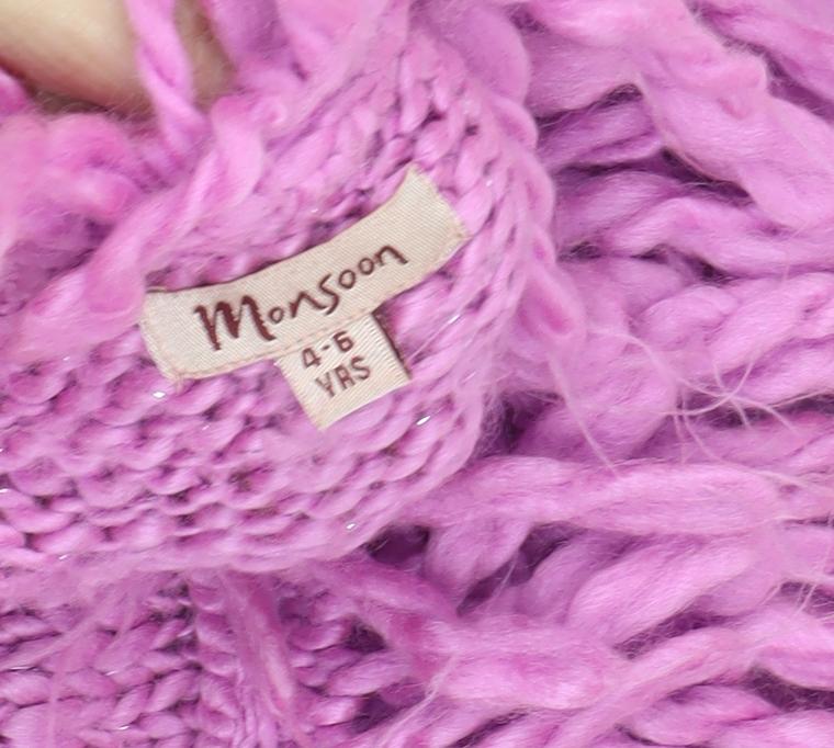 Monsoon Girls Pink Fringed Cardigan 4-6 Years Wool