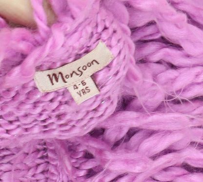 Monsoon Girls Pink Fringed Cardigan 4-6 Years Wool
