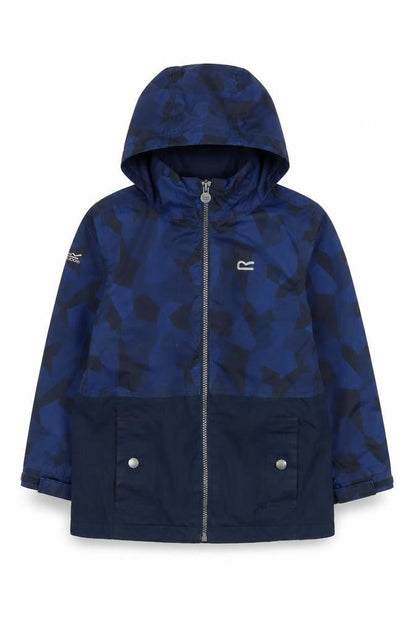 Front view of Regatta boys’ blue parka jacket 5 years hooded waterproof