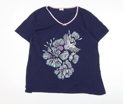 Damart Women's Blue Floral Nightshirt M V-Neck Cotton