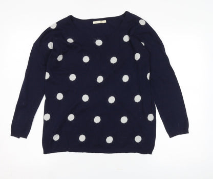 WHY NOT Women's Blue V-Neck Polka Dot Pullover Jumper Size M