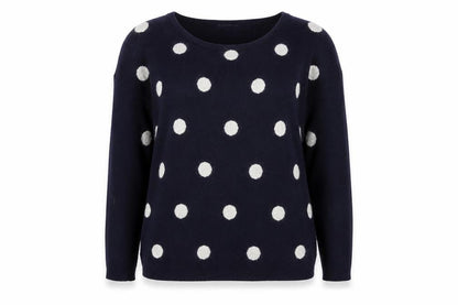 WHY NOT Women's Blue V-Neck Polka Dot Pullover Jumper Size M