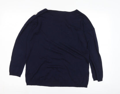 WHY NOT Women's Blue V-Neck Polka Dot Pullover Jumper Size M