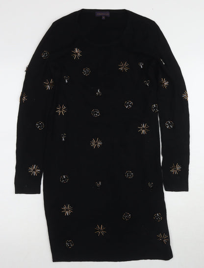 AMARYLLIS Women's Black Beaded Shift Dress XS