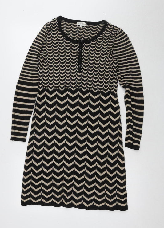 Monsoon Women's Black Chevron Dress M Excellent