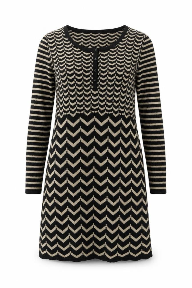 Monsoon Women's Black Chevron Dress M Excellent