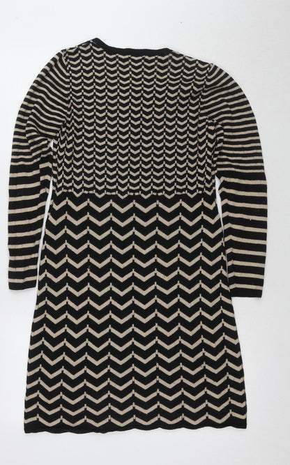 Monsoon Women's Black Chevron Dress M Excellent