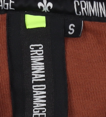 Mens UK Size S Criminal Damage Brown Full Zip Hoodie
