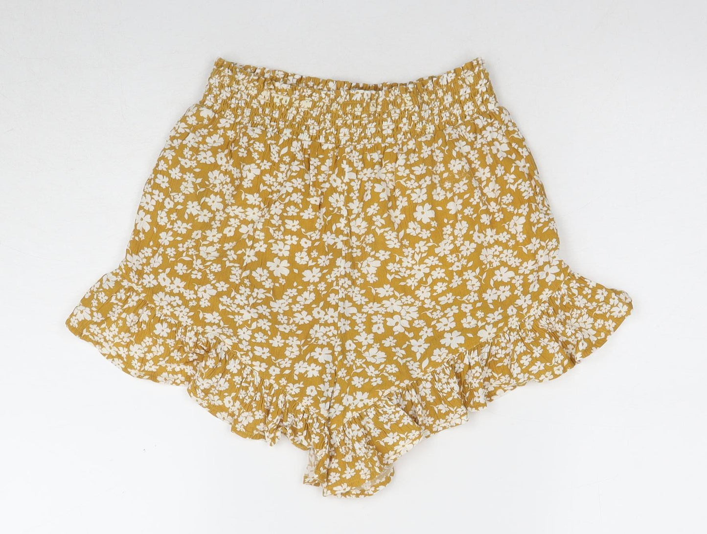 New Look Women's Yellow Floral Culotte Shorts Size 8