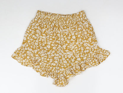 New Look Women's Yellow Floral Culotte Shorts Size 8
