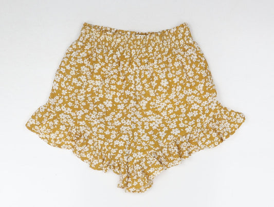 New Look Women's Yellow Floral Culotte Shorts Size 8
