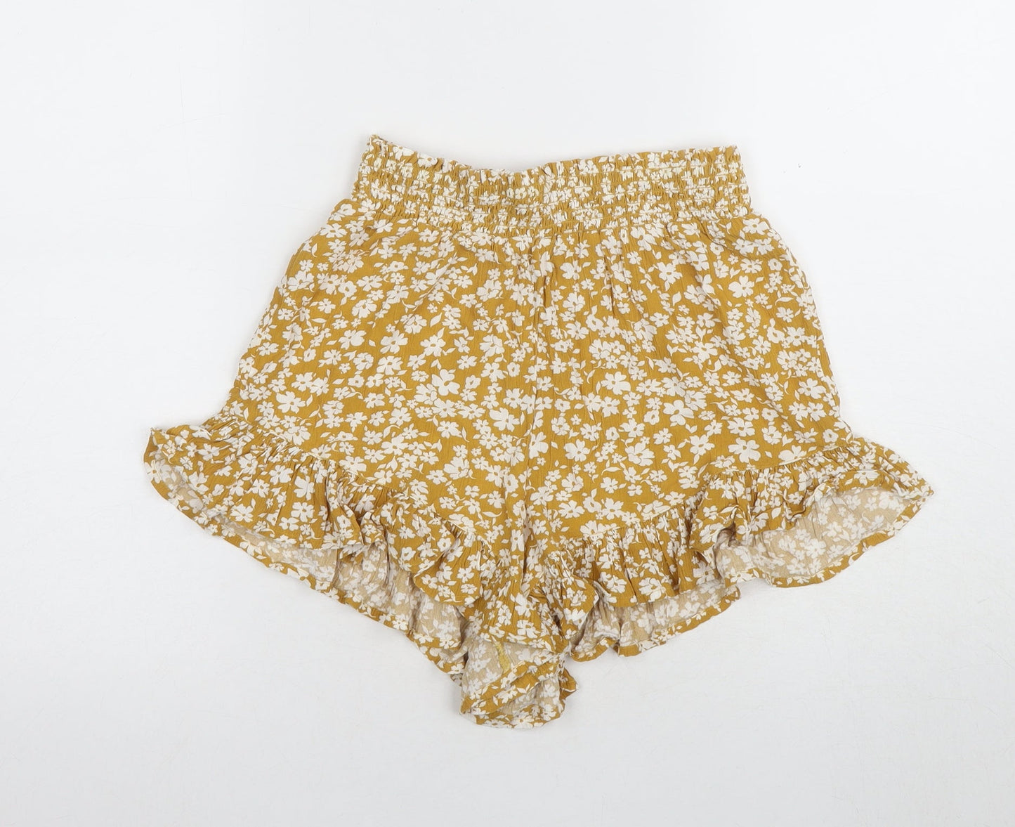 New Look Women's Yellow Floral Culotte Shorts Size 8