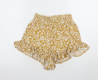 New Look Women's Yellow Floral Culotte Shorts Size 8