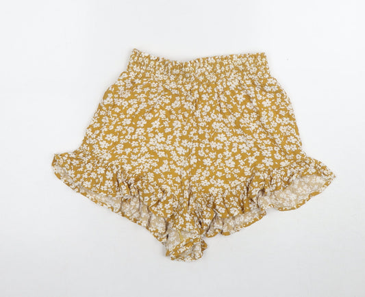 New Look Women's Yellow Floral Culotte Shorts Size 8