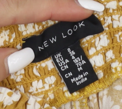 New Look Women's Yellow Floral Culotte Shorts Size 8