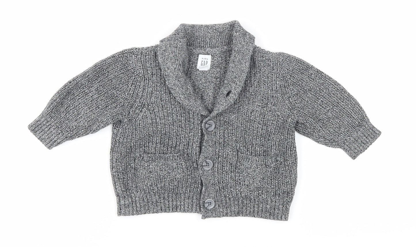 GAP Unisex Baby Grey Cardigan, 6-9 Months, Cotton Knit