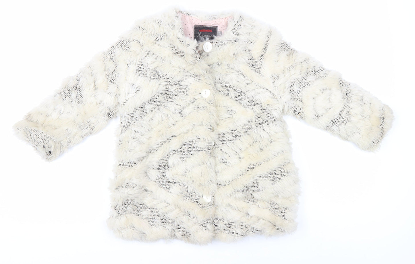 Catimini Girls Ivory Faux Fur Coat, Size 4 Years