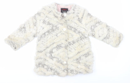 Catimini Girls Ivory Faux Fur Coat, Size 4 Years