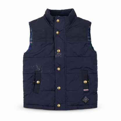 Front view of Joules boys’ blue puffer jacket 4 years lined padded