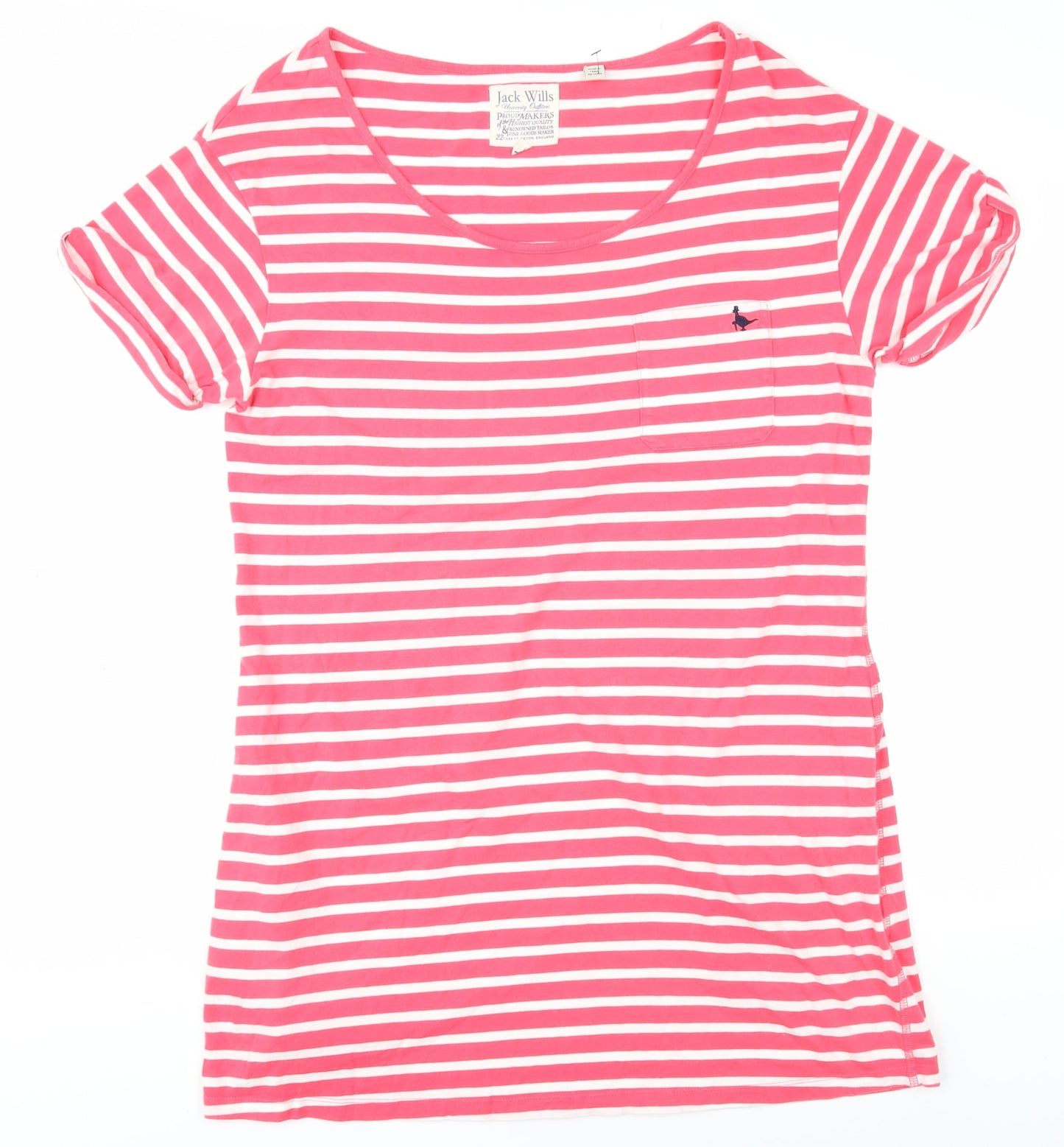Jack Wills Women's Pink Striped T-Shirt, Size 14, Casual