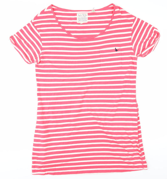 Jack Wills Women's Pink Striped T-Shirt, Size 14, Casual