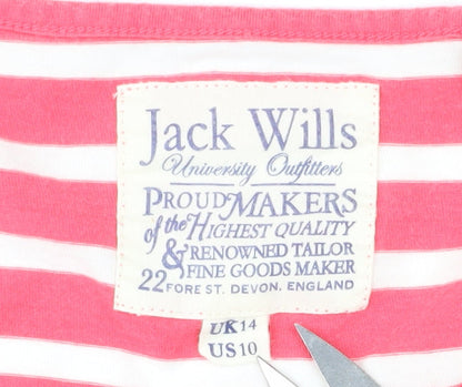 Jack Wills Women's Pink Striped T-Shirt, Size 14, Casual