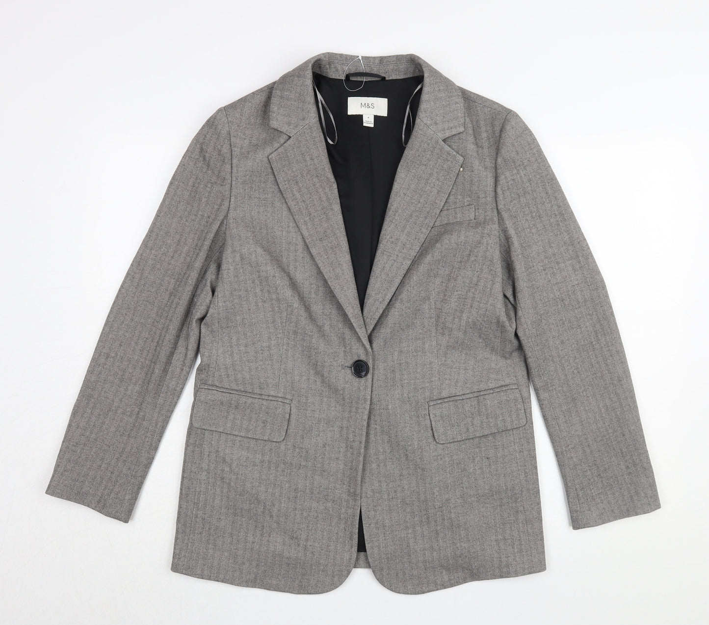 Marks and Spencer Women's Grey Herringbone Blazer - Size 8