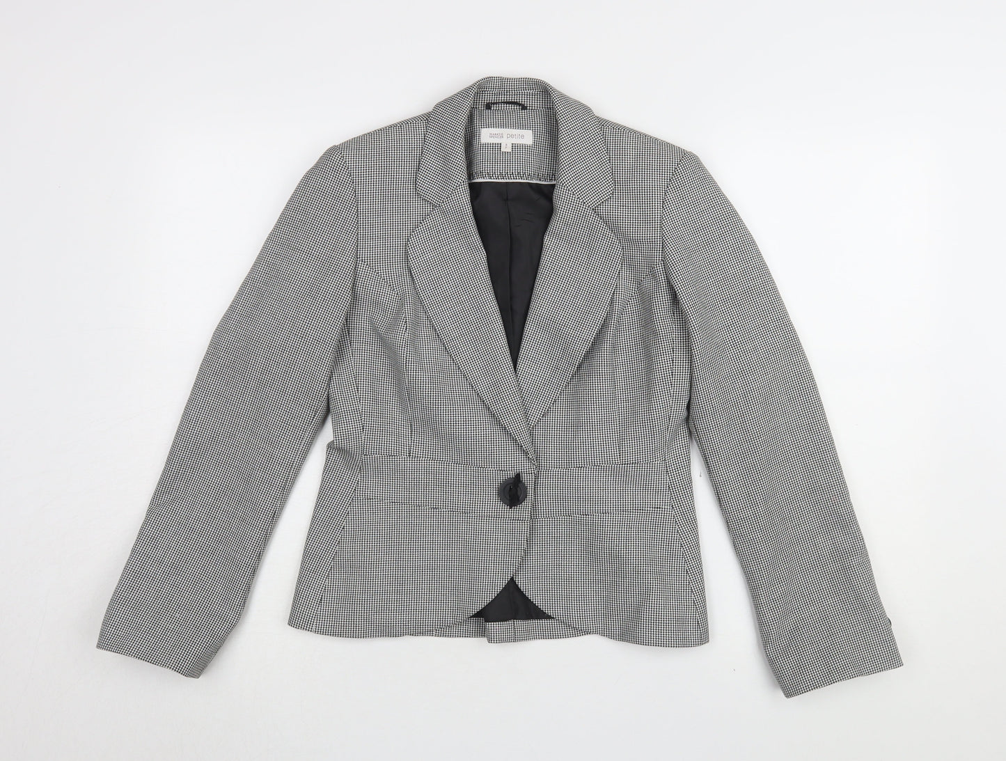 Marks and Spencer Women's Grey Houndstooth Blazer - Size 8