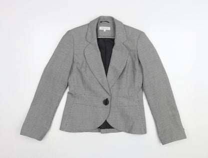 Marks and Spencer Women's Grey Houndstooth Blazer - Size 8