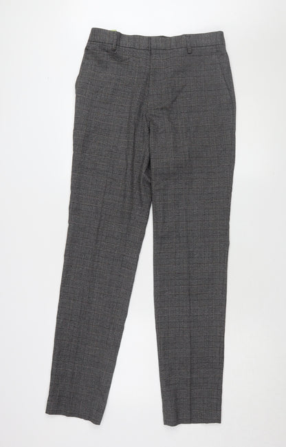 Marks and Spencer Men's Grey Slim Fit Check Trousers