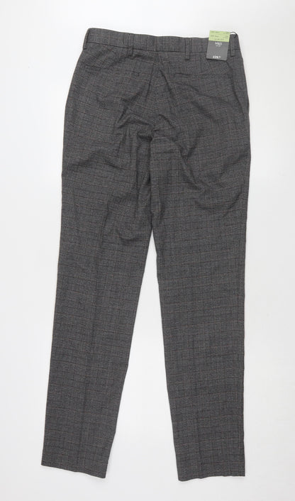 Marks and Spencer Men's Grey Slim Fit Check Trousers