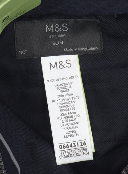 Marks and Spencer Men's Grey Slim Fit Check Trousers