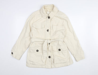 H&M Women's Ivory Cotton Belted Jacket - Size S