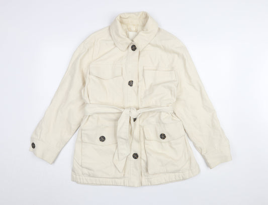 H&M Women's Ivory Cotton Belted Jacket - Size S