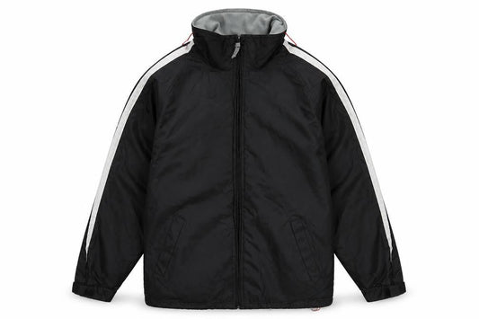 Front view of B&C Collection Black unisex rain jacket l