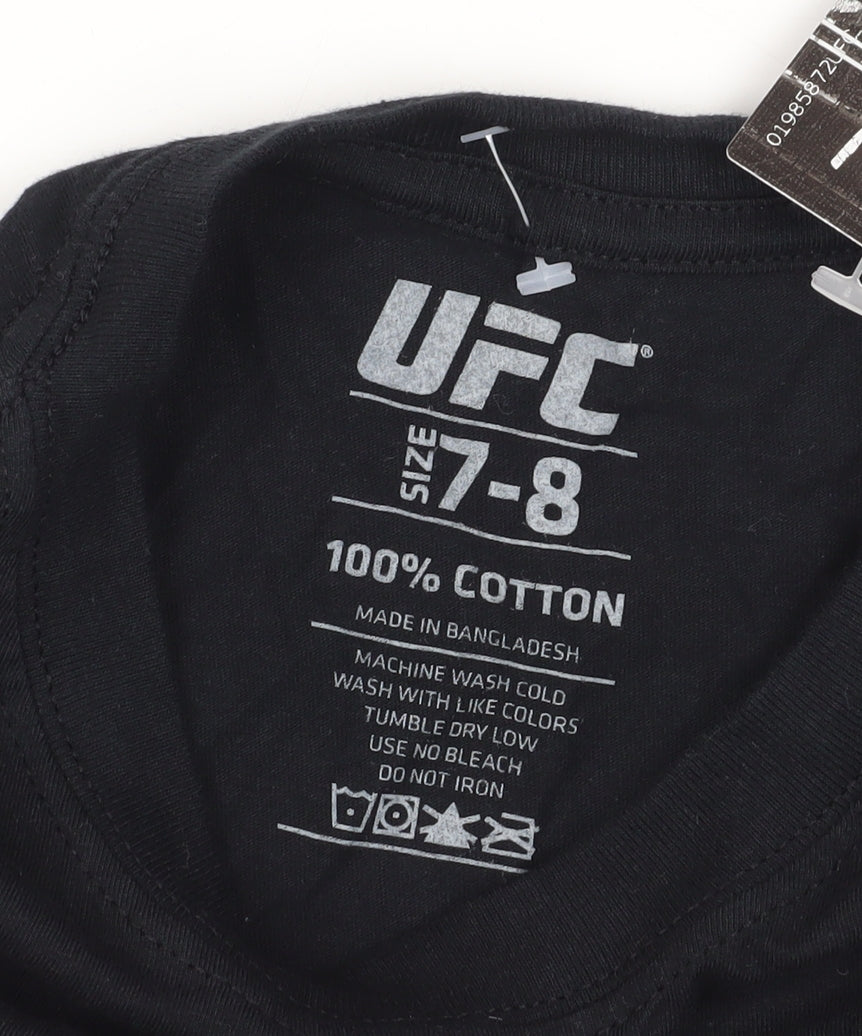 UFC Boys Black Cotton T-Shirt 7-8 Years Sports Logo