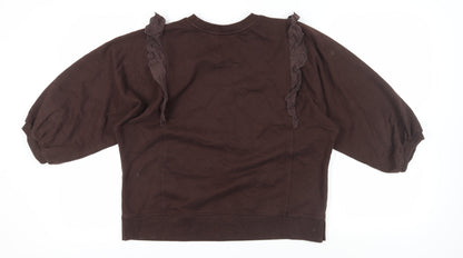 ICHI Women's Brown Ruffle Pullover Sweatshirt, Size L