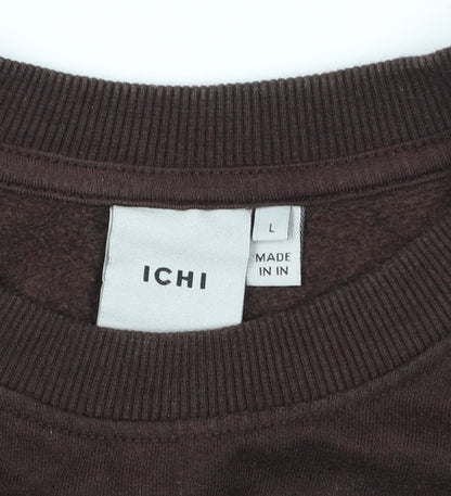 ICHI Women's Brown Ruffle Pullover Sweatshirt, Size L