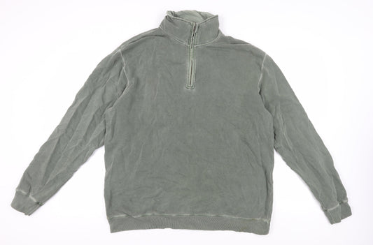 Mens UK Size L Lands' End Green 1/4 Zip Sweatshirt