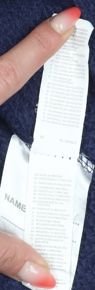Close-up detail of Malcolm & Gerald boys’ blue varsity jacket 12-13 years