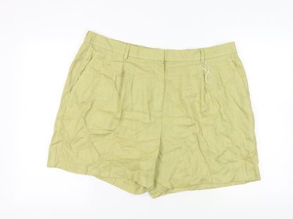Marks and Spencer Women's Green Linen Blend Shorts 22