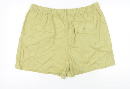 Marks and Spencer Women's Green Linen Blend Shorts 22