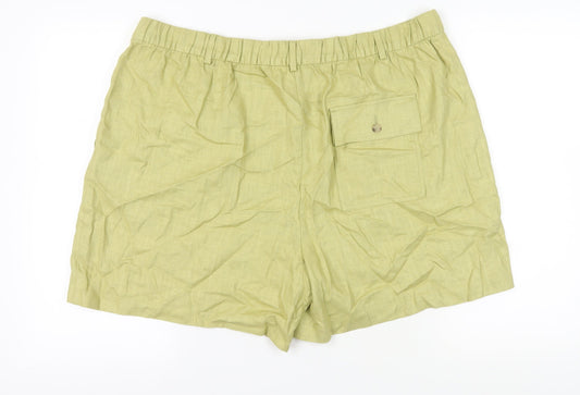Marks and Spencer Women's Green Linen Blend Shorts 22