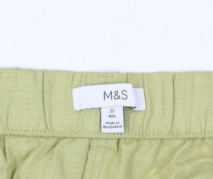 Marks and Spencer Women's Green Linen Blend Shorts 22