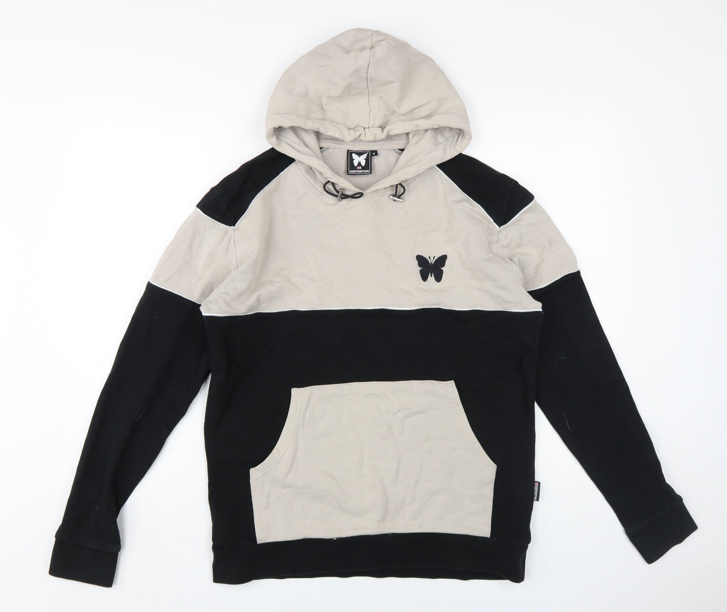 GoodForNothing Unisex Hoodie M Black Beige Colourblock