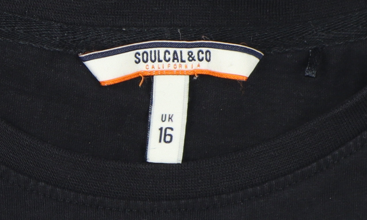 SoulCal Unisex Black T-Shirt, Size 16, Crew Neck