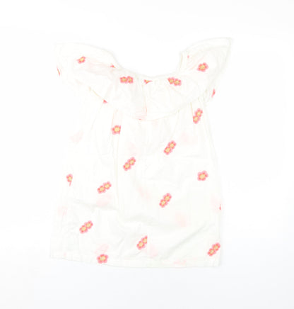 Cotton On Kids Girls White Floral Embroidered Dress 4 Years