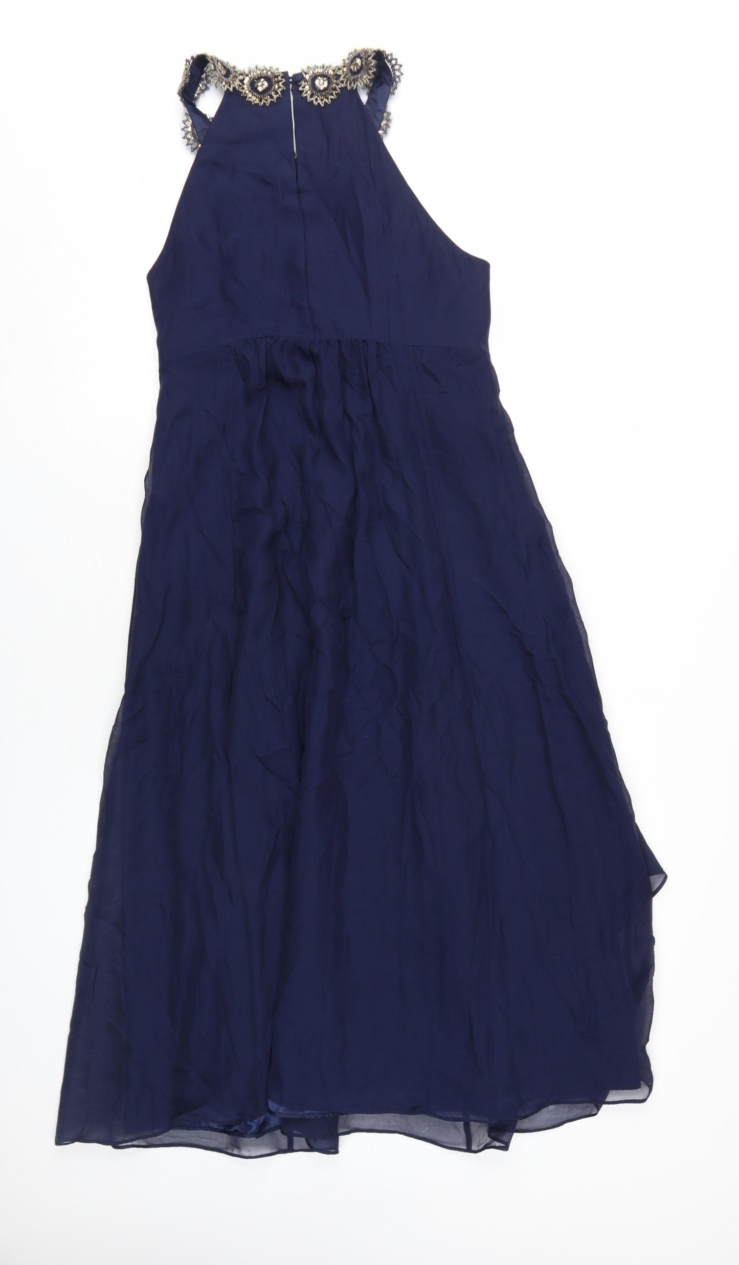 Monsoon Women's Blue Silk A-Line Midi Dress 12